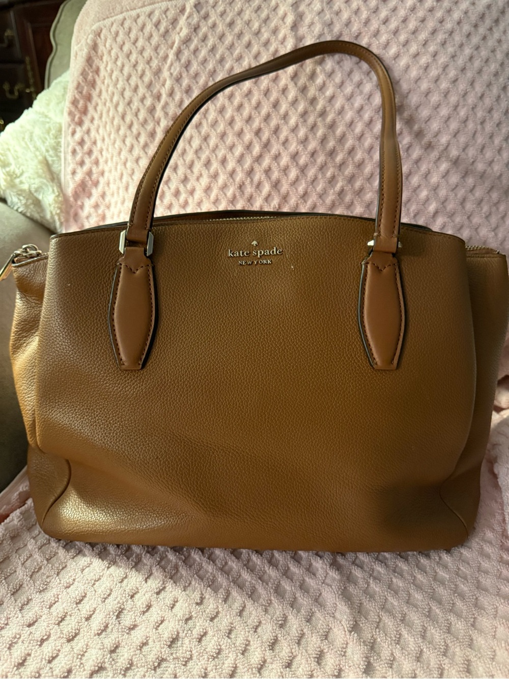 kate spade Mustard Brown Pebbled Leather Tote